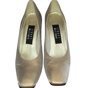 Stuart Weitzman Tan/Gold Block Heel Pumps EUC Size 6.5 B